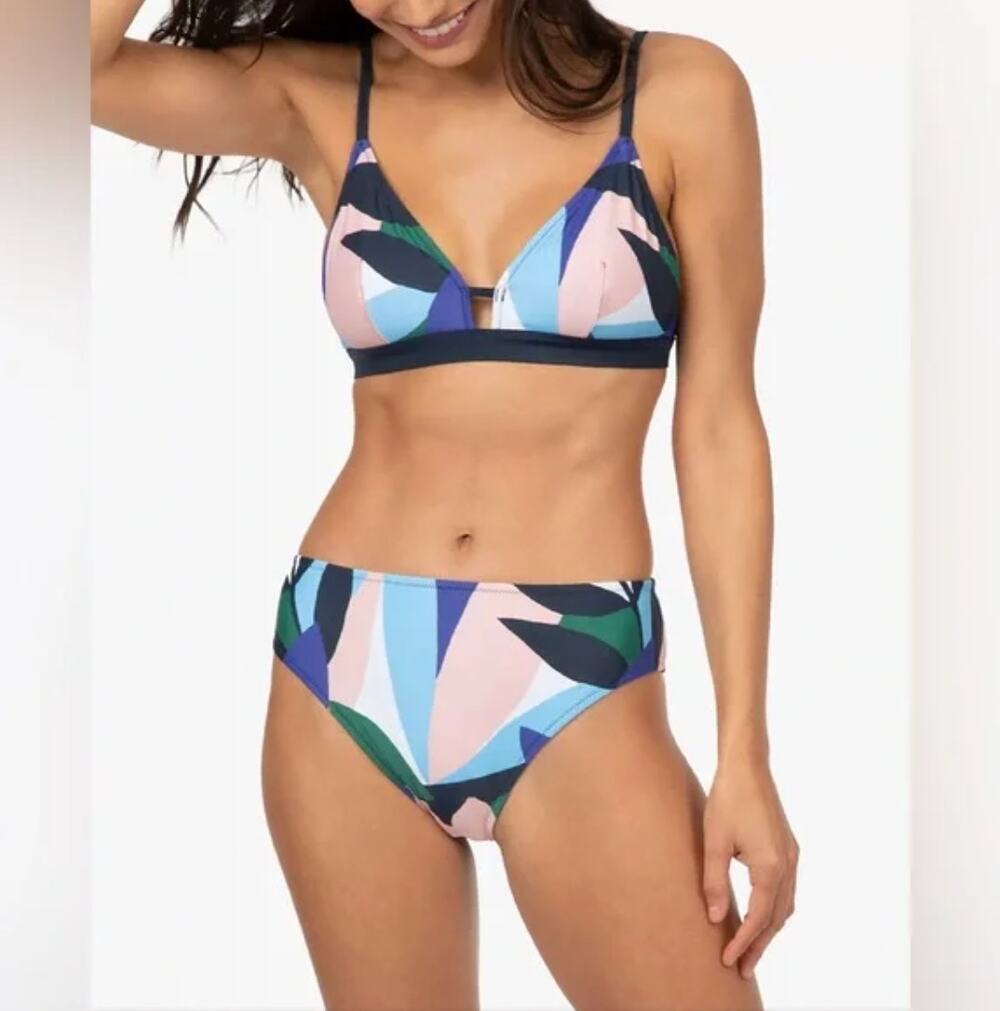LIVELY Bralette & Bikini Swim Suit Bundle Retro Floral Blue Sz L NWT $110